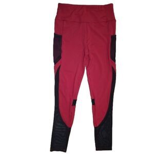 Shein Burgundy Contrast Mesh Phone Pocket Sports Leggings